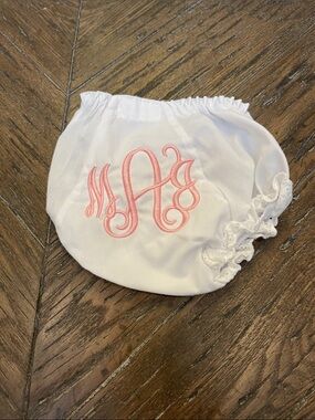 White Baby Bloomers with Pink Monogram MAJ